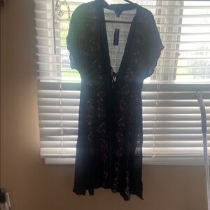 Black Sheer Kimono with Floral Design